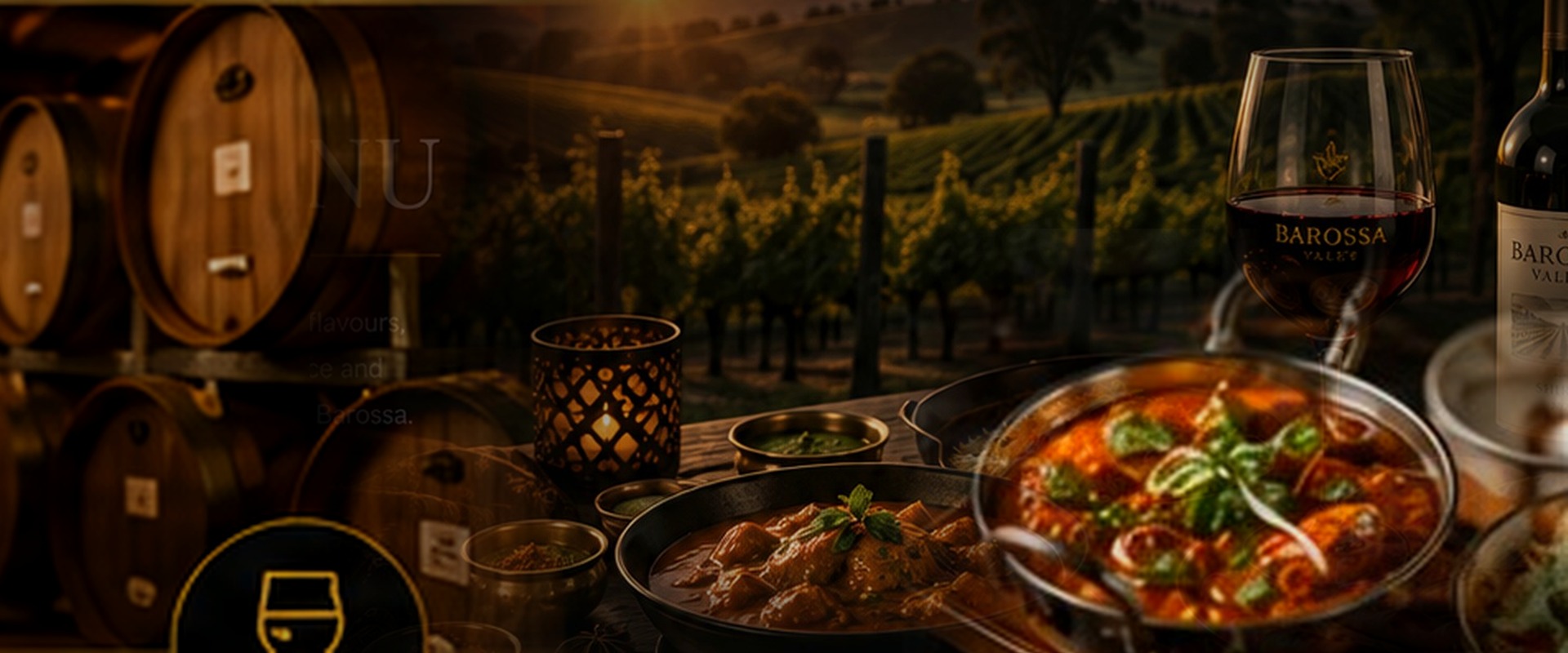 Barossa winery, oak barrels and Indian cuisine